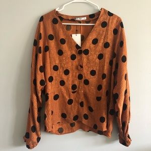 Mango - Size L orange polka dot blouse